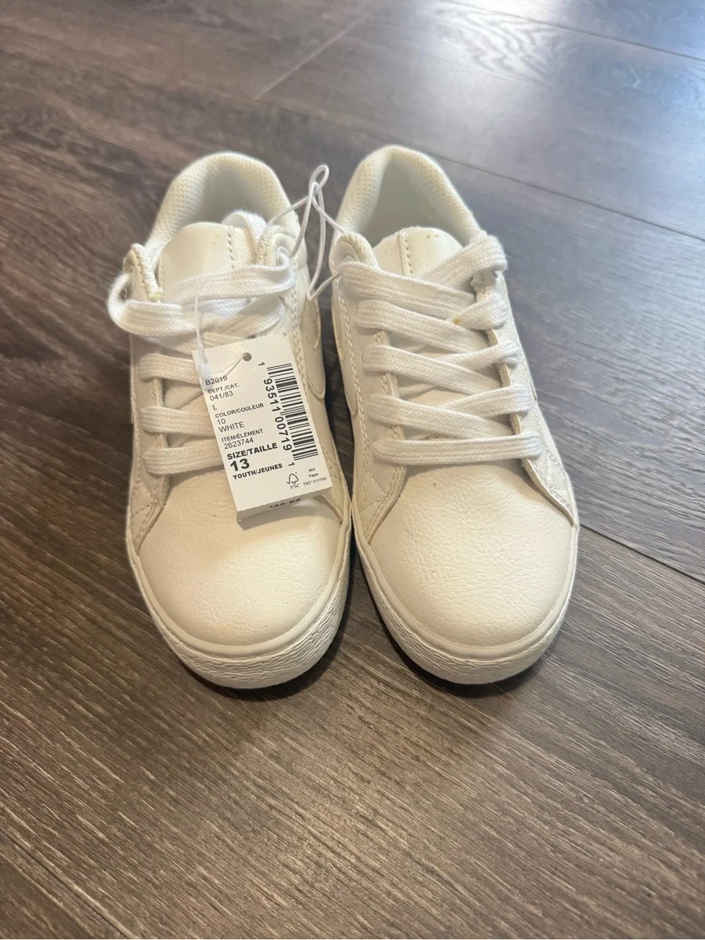 The Children's Place Boys Faux Leather Low Top Sneakers White Size 13